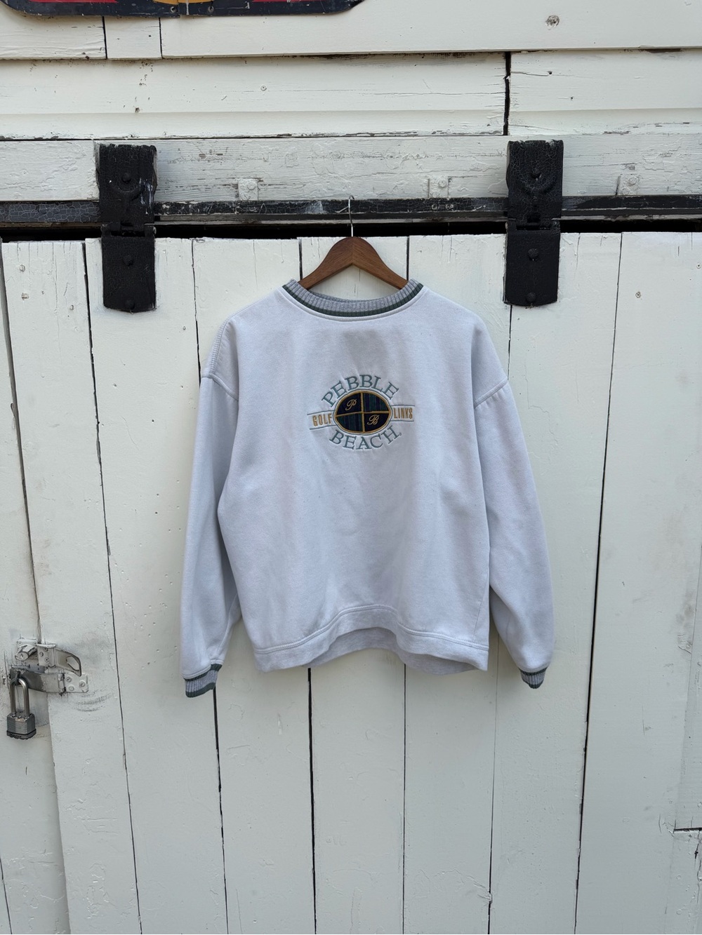 Gear For Sports White Crewneck Sweatshirt with Embroidered Pebble Beach Logo